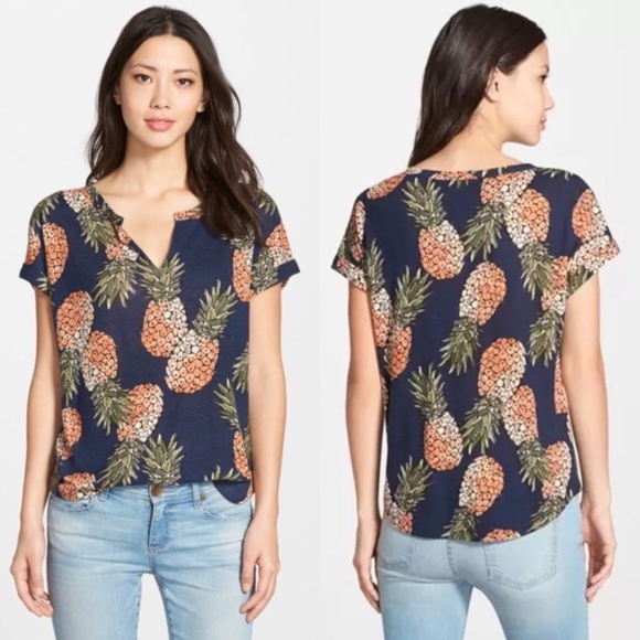 Lucky Brand Tops - lucky brand | pineapple print linen split neck top